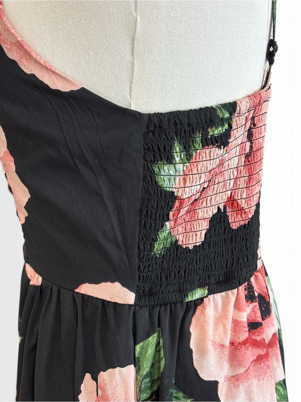 Band of Gypsies Floral Maxi Overlay Romper Women S Black Blush Smocked Boho - Picture 9 of 16